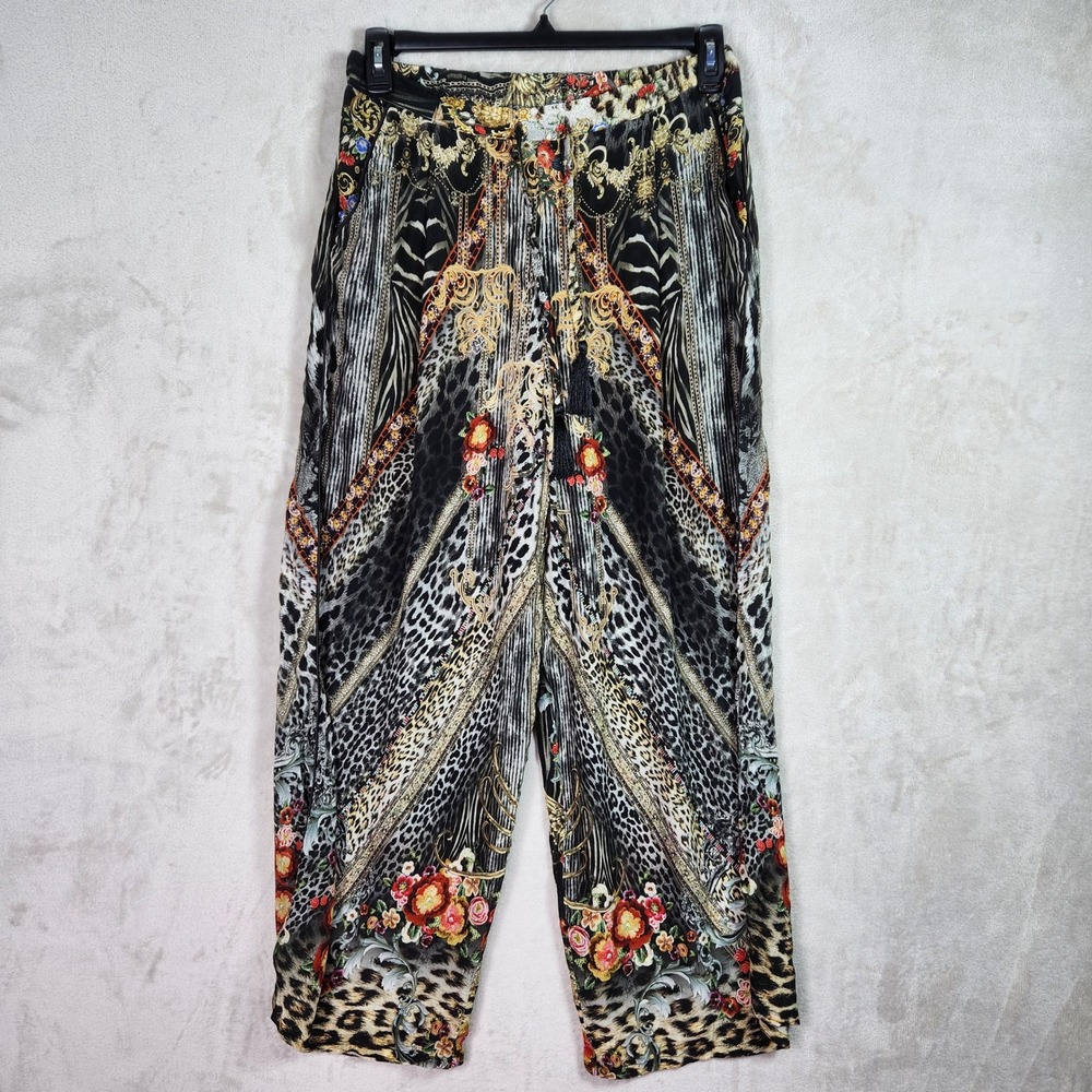 True Colours La Moda Clothing Pants Womens S/M Black Animal Floral Boho Tassels
